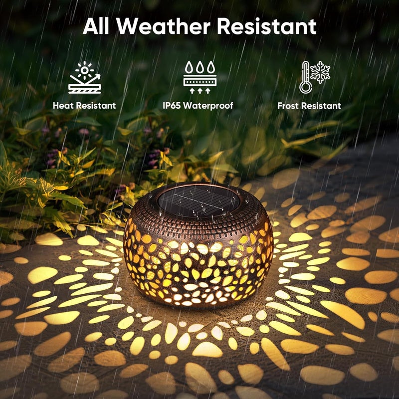NFEVER Solar Lanterns Outdoor Waterproof Decor: 2 Pack Red Copper Hollow Out Retro Metal Solar Lights - Unique Gardening Gifts for Women Mom - Outside Patio Porch Yard Tabletop Decorations 2 Lighting Modes - Image 4
